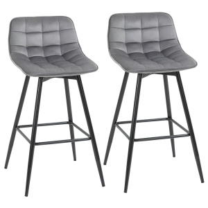 Set 2 scaune de bar stil nordic cu spatar si suport picioare, poliester/metal, 45x47x88 cm, sezut 42x35cm/inaltime 64.5cm, spatar 42.5x22.5cm, capacitate 120kg, gri/negru - Verificat A · Re-Bloom