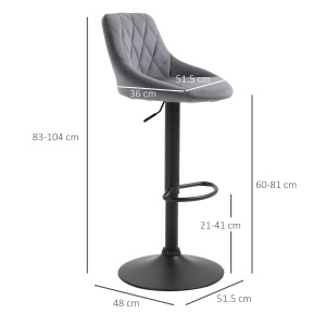 Set 2 scaune de bar tapitate Re-Bloom, poliester/metal, gri inchis/negru, 51.5 x 48 x 83-104 cm, Resigilat, Grad A - Img 3