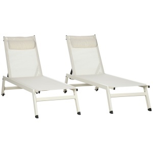 Set 2 sezlonguri de gradina, aluminiu/poliester, 55x195x30 cm, 5 niveluri inclinare, perne incluse, capacitate 130kg, bej - Verificat A · Re-Bloom