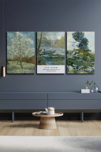Set 3 tablouri decorative canvas model peisaj 40x60x3 cm, panza/lemn, compozitie armonioasa, multicolor - Verificat A · Re-Bloom