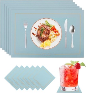 Set 4 naproane pentru farfurii HAISIGE, piele, albastru, lavabil, 45X30cm