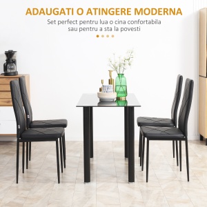 Set 4 scaune de sufragerie cu spatar inalt, piele artificiala PVC, cusaturi diamant, picioare otel, 41x50x97cm, Negru - Verificat A · Re-Bloom - Img 4