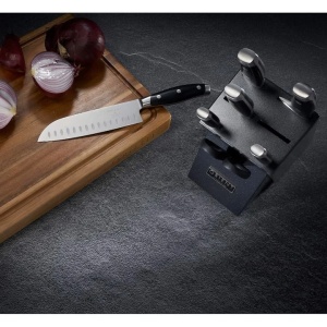 Set 8 piese Cutite pentru bucatarie, Suport Granit, foarfeca, Premium, Otel Inoxidabil German X50 Ultra+, Negru, Resigilat, Grad A - Img 2