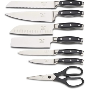 Set de cutite pentru bucatarie, 8 piese, cu suport granit, premium, Otel Inoxidabil german X50 Ultra+, Negru, Resigilat, Grad A - Img 4