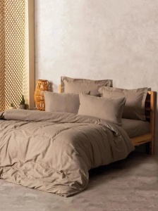 Set husa pilota + fata de perna, percala bumbac 100%, 135x200 cm + 80x80 cm, taupe - Verificat A · Re-Bloom