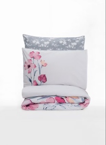 Set lenjerie de pat husa pilota + 2 fete de perna, bumbac ranforce 100%, 260x220 cm + 2x60x60 cm, 145 fire, imprimeu pigmentat floral, nasturi/plic, multicolor - Verificat A · Re-Bloom - Img 2