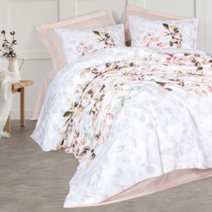 Set lenjerie pat dublu, bumbac ranforce 100%, 4 piese: husa pilota 200x220 cm + cearsaf 240x260 cm + 2x fata perna 50x70 cm, multicolor - Verificat A · Re-Bloom - Img 1