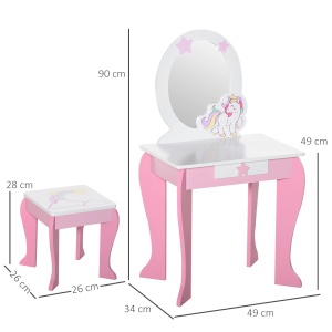 Set masuta de machiaj cu taburet pentru copii Re-Bloom, MDF/acrilic, masa 49x34x90 cm, scaun 26x26x28 cm, oglinda 25x32 cm, varsta 3-8 ani, roz/alb - Verificat A · Re-Bloom - Img 3