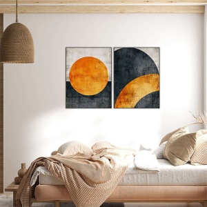 Set tablou decorativ Re-Bloom, 2 piese, MDF, gri/negru/portocaliu, 60 x 80 cm - Img 2