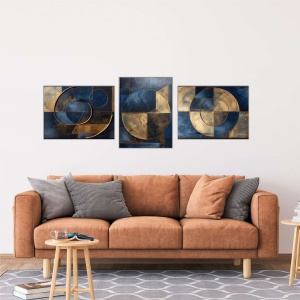 Set tablou decorativ Re-Bloom, 3 piese, MDF, auriu/albastru inchis, 40 x 90 cm - Img 2