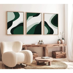 Set tablou decorativ Re-Bloom, 3 piese, MDF/lemn masiv, verde/alb/negru, 50 x 70 cm - Img 4