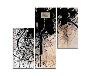 Set tablou decorativ Re-Bloom, 3 piese, model abstract, panza/lemn, multicolor