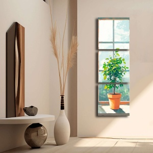 Set tablou decorativ Re-Bloom, 3 piese, model copacel in ghiveci, panza/lemn, multicolor, 45 x 141 cm - Img 4