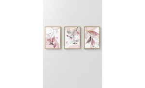 Set tablou decorativ Re-Bloom, 3 piese, model floral, roz/alb/negru, 33 x 48 cm - Img 1