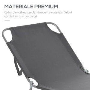 Sezlong gradina pliabil, cadru metal, tesatura Oxford, 180x55x24cm, Gri - Verificat A · Re-Bloom - Img 3