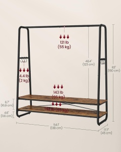 Stand pentru haine Vasagle, metal/PAL, negru/maro rustic, 138 x 45 x 160 cm, Resigilat, Grad A - Img 2