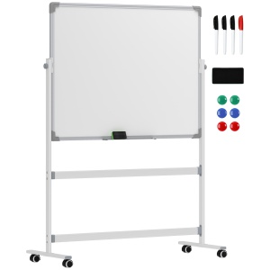 Tabla alba magnetica cu 2 fete si 4 roti Re-Bloom, tabla zincata/aluminiu/otel, 120x90x1.8 cm, accesorii incluse, alb - Verificat A · Re-Bloom