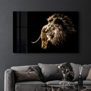 Tablou de perete Re-Bloom, model leu, sticla securizata, maro/negru, 70 x 110 cm - Img 5