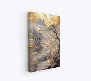 Tablou decorativ canvas 50x70 cm, panza/lemn, gri/auriu - Verificat A · Re-Bloom