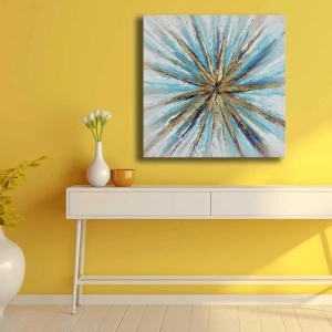 Tablou decorativ canvas abstract 69x69 cm, panza 100% grosime 2.8mm, rama lemn pin 100%, albastru/auriu - Verificat A · Re-Bloom - Img 4