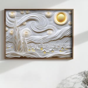 Tablou decorativ MDF/lemn masiv 50x70x3.5 cm, alb/auriu - Verificat A · Re-Bloom - Img 3