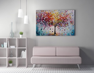 Tablou decorativ model copac canvas 50x70 cm, 50% bumbac/50% poliester, imprimare digitala, rama lemn 2x3 cm, multicolor - Verificat A · Re-Bloom - Img 2