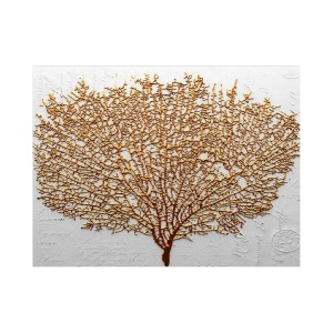 Tablou decorativ model copac canvas 70x100 cm, panza 100%, rama lemn 100% 3 cm, auriu/alb - Verificat A · Re-Bloom