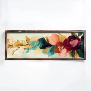 Tablou decorativ model floral, MDF/lemn pin, 40x120x3.5 cm, MDF 3mm, imprimare UV, format panoramic, multicolor - Verificat A · Re-Bloom