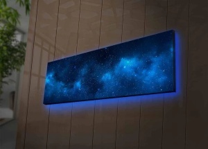 Tablou decorativ Re-Bloom, LED, model galaxie, lemn/panza, albastru/negru, 30 x 90 cm - Img 2