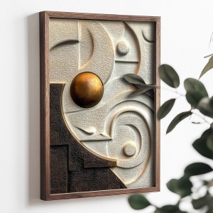 Tablou decorativ Re-Bloom, lemn masiv/MDF, alb/maro/auriu, 35 x 47 x 2 cm - Img 2