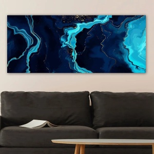 Tablou decorativ Re-Bloom, lemn/panza, albastru, 50 x 120 cm - Img 2