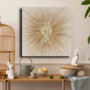 Tablou decorativ Re-Bloom, lemn/panza, bej/auriu, 70 x 70 cm - Img 4