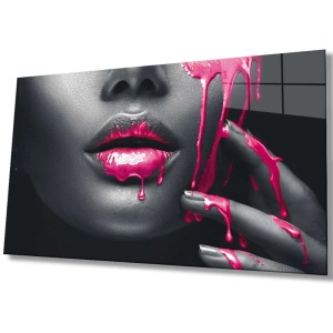 Tablou decorativ Re-Bloom, lemn/panza, negru/roz, 72 x 46 cm