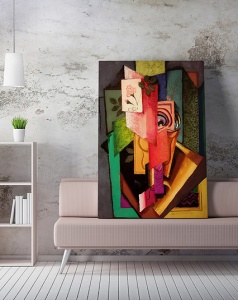 Tablou decorativ Re-Bloom, model abstract, lemn/panza, multicolor, 50 x 70 cm - Img 3