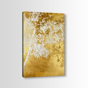 Tablou decorativ Re-Bloom, model copac, panza/lemn, auriu/alb, 70 x 100 cm - Img 2