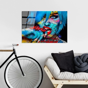 Tablou decorativ Re-Bloom, model femeie, sticla temperata, multicolor, 70 x 100 cm - Img 3