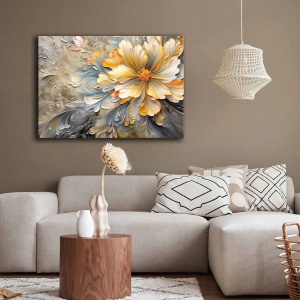 Tablou decorativ Re-Bloom, model floral, panza/lemn masiv, multicolor, 70 x 100 cm - Img 4