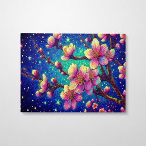 Tablou decorativ Re-Bloom, model floral, panza/lemn, multicolor, 70 x 100 cm
