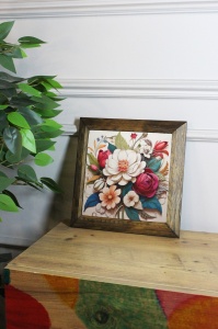 Tablou decorativ Re-Bloom, model floral, piatra/MDF, multicolor, 15,5 x 15,5 x 2,5 cm - Img 3