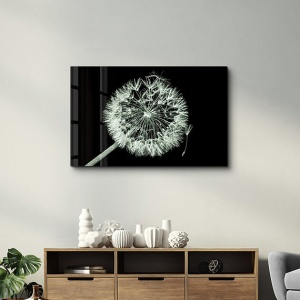 Tablou decorativ Re-Bloom, model papadie, sticla securizata, negru/alb, 46 x 72 cm - Img 4