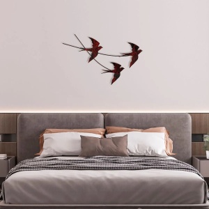 Tablou decorativ Re-Bloom, model pasari, metal, rosu/negru, 42 x 70 cm - Img 3
