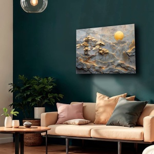Tablou decorativ Re-Bloom, model peisaj, sticla securizata, gri/auriu, 50 x 70 cm - Img 3