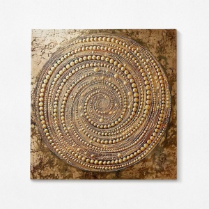 Tablou decorativ Re-Bloom, panza/lemn, auriu, 100 x 100 x 3 cm