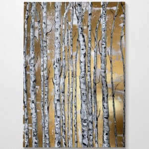 Tablou decorativ Re-Bloom, panza/lemn, auriu/gri, 70 x 100 cm - Img 1