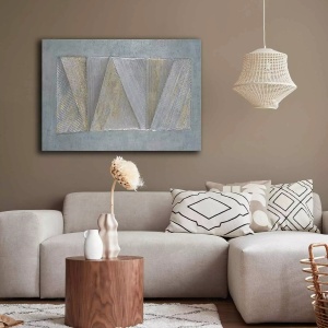 Tablou decorativ Re-Bloom, panza/lemn, gri/auriu, 70 x 100 cm - Img 2
