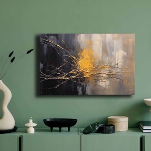 Tablou decorativ Re-Bloom, panza/lemn, gri/negru/auriu, 45 x 70 cm - Img 3