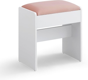 Taburet Vasagle, PAL/piele ecologica, alb/roz, 45 x 28,6 x 45 cm, Resigilat, Grad A