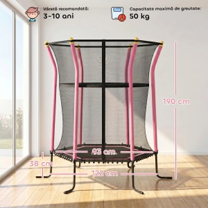 Trambulina copii cu fermoar si suporturi captusite, otel/PP/EPE, 122x111x190cm, Roz/Negru - Verificat A · Re-Bloom - Img 3
