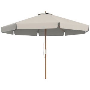 Umbrela de gradina cu acoperis dublu, bambus/poliester 180g/m², Ø325x250 cm, 8 spite, volane 15cm, stalp Ø4.7cm, gri - Verificat A · Re-Bloom