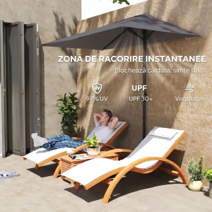 Umbrela de perete semiluna cu manivela, metal/poliester, 230x130x245 cm, stalp Ø38mm, montare perete, gri - Verificat A · Re-Bloom - Img 6